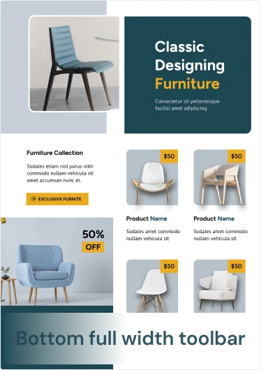 Bottom full width toolbar bookshelf