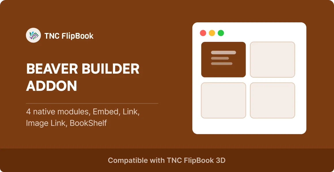Banner for Elementor TNC FlipBook Addon, showing a laptop displaying a dashboard on a magenta background.